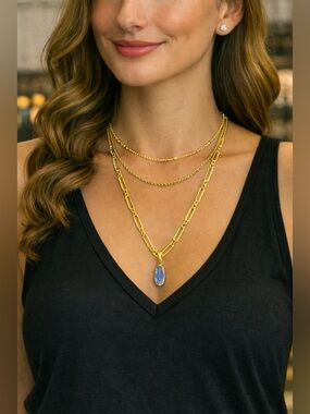 Kendra Scott Elisa Triple Chain Elegant Silver Layered Necklace Set